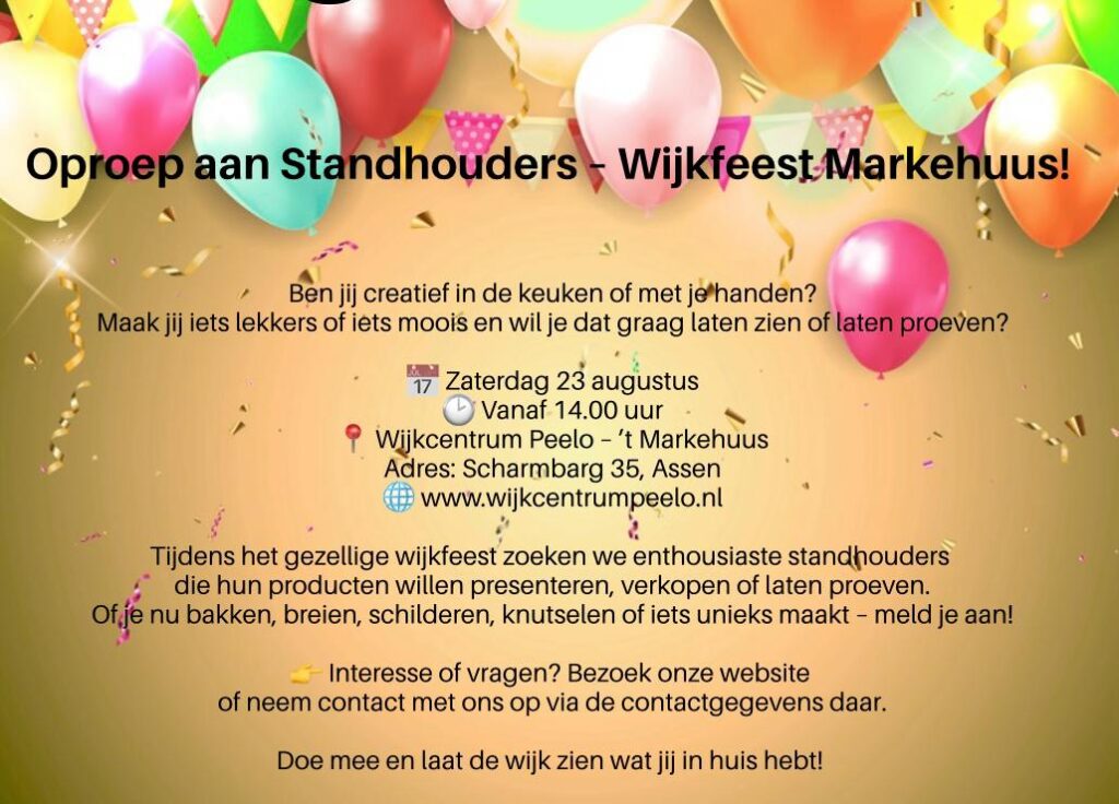 Oproep voor standhouders wijkfeest 23 aug 2025